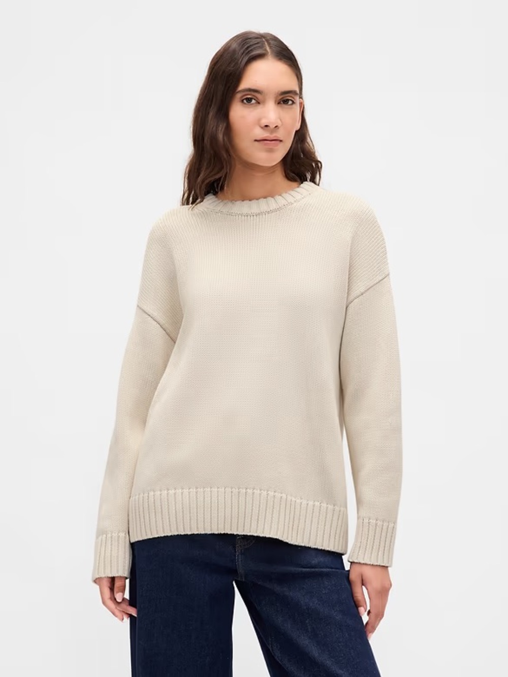 TALL GAP 100% Cotton Oversized Sweater Chino Beige size M Tall